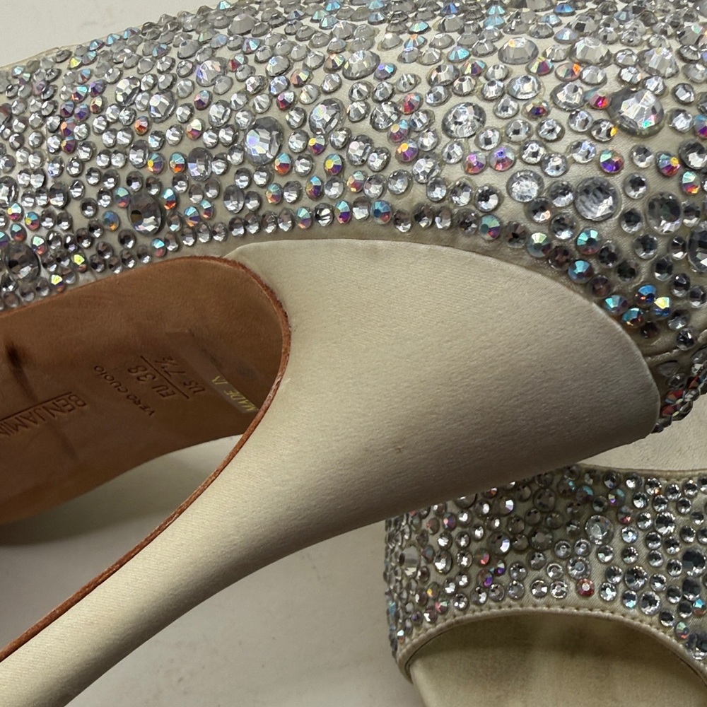 Benjamin Adams Charlize Crystal Rhinestone Heels 38 7.5 Bride Wedding Shoes - Picture 16 of 16